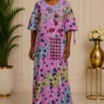 Women’s Pink Floral African Print Maxi Dress Ankara Wax Loose Fit Bubu Kaftan